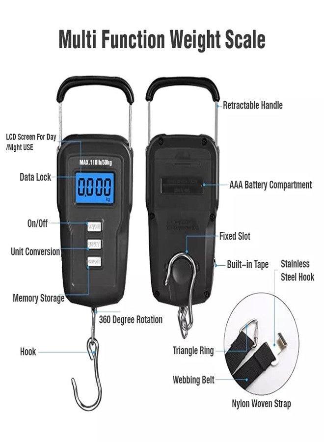 Lyrovo ميزان أمتعة رقمي مطور من Lyrovo بسعة 110 رطل/50 كجم مع شاشة LCD بإضاءة خلفية وشريط قياس وبطاريتين AAA (LY15-LUGSCALE-BLACK) - Image 2